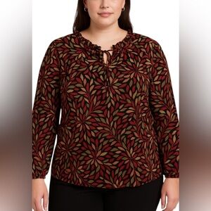 Women's Floral Print Blouse - Red and Brown
